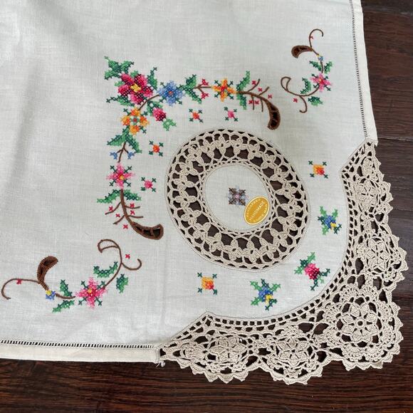Handarbeit Brode Main Handmade Linen Tablecloth Cross Stitch Embroidery Lace - Picture 5 of 13